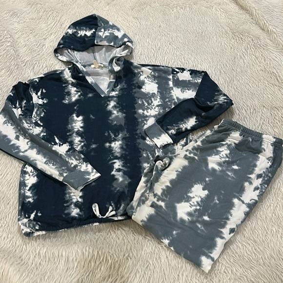 Come Blu blue tie dye hoodie top and pants lounge set size large - Picture 7 of 7